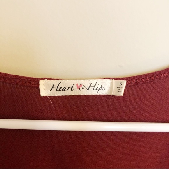 Heart & Hips Faux Wrap Dress Wine Red Long Sleeve - Picture 5 of 10